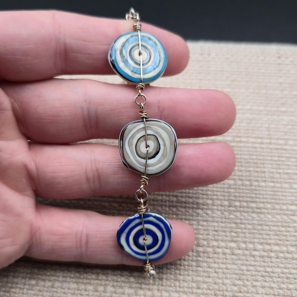 7+1 Inch Sterling Silver Handmade Wire Swirling Glass Bracelet A6544 - Picture 2 of 7